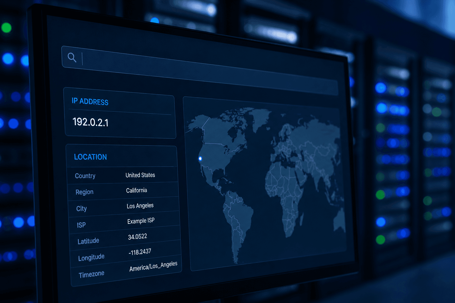Digitaal IP-adres zichtbaar op scherm, VPN verbergt locatie en internetprovider