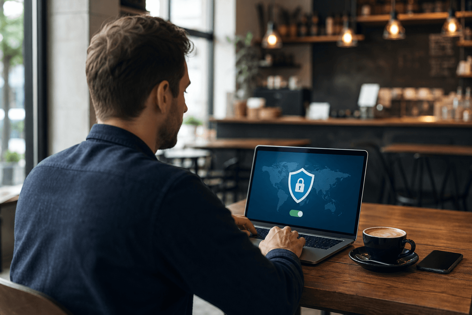 Laptop met versleutelde verbinding via twee VPN-servers voor double VPN multi-hop beveiliging